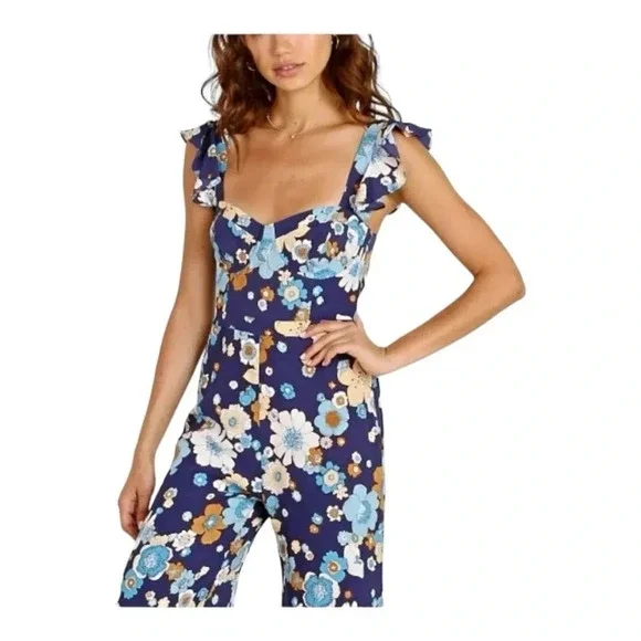 ✨For Love & Lemons Magnolia Ruffled Jumper Midnight Bloom, Size Small - Picture 2 of 16